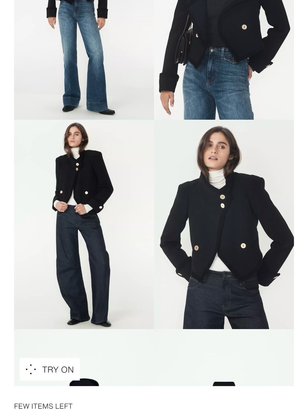 Zara Black Cropped Double-Breasted Jacket with Gold Buttons